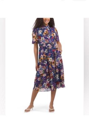 julia jordan Navy Blue Floral Midi Dress